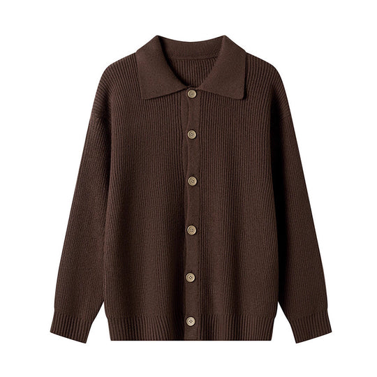 Damen Gemusterte Strickjacke mit Kragen und Knopfleiste EB