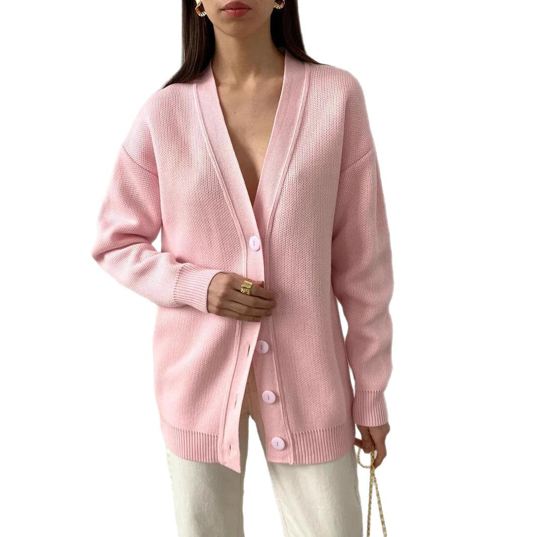 Damen Strick-Cardigan mit V-Ausschnitt und feiner Knopfleiste EB