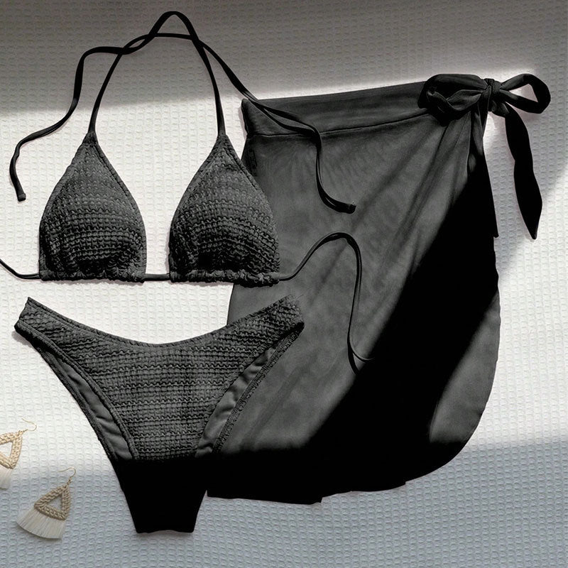 Damen Triangel-Bikini mit gehäkeltem Oberteil und passendem Wickelrock EB