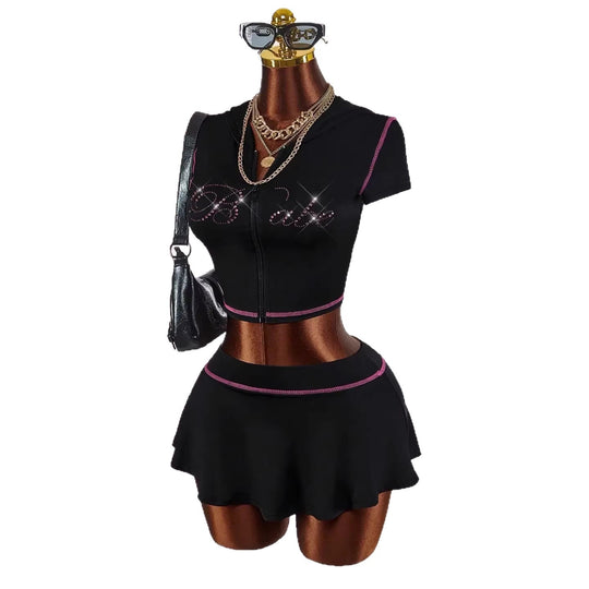 Damen sportliches Crop-Top mit Rock-Set EB