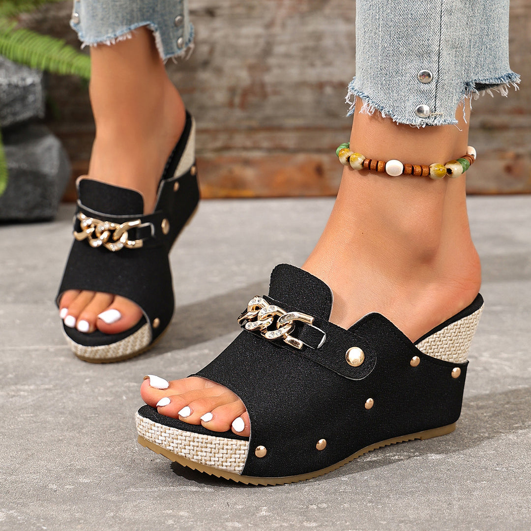 Damen Wedge-Pantoletten mit modischen Schmuckdetails EB
