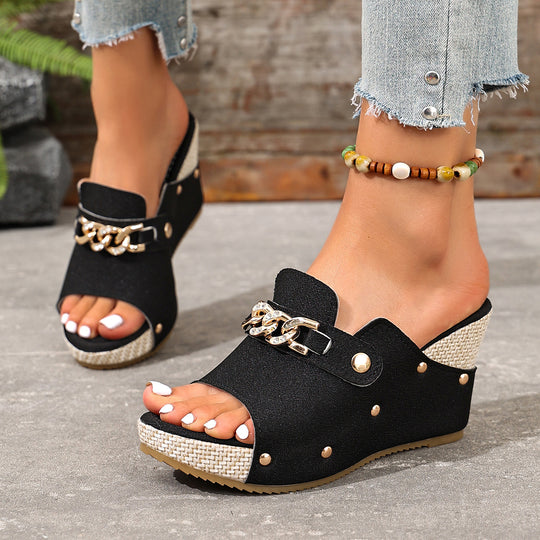 Damen Wedge-Pantoletten mit modischen Schmuckdetails EB