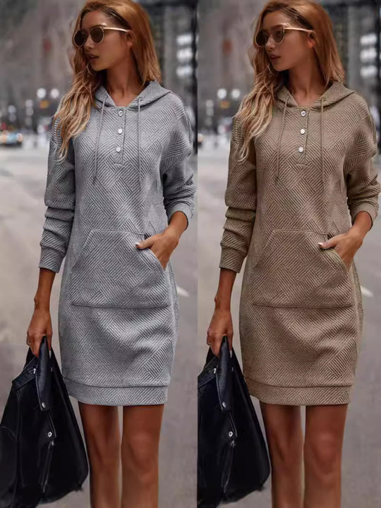 Damen Hoodie-Kleid mit praktischer Tasche und stilvollem Muster EB
