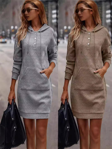 Damen Hoodie-Kleid mit praktischer Tasche und stilvollem Muster EB