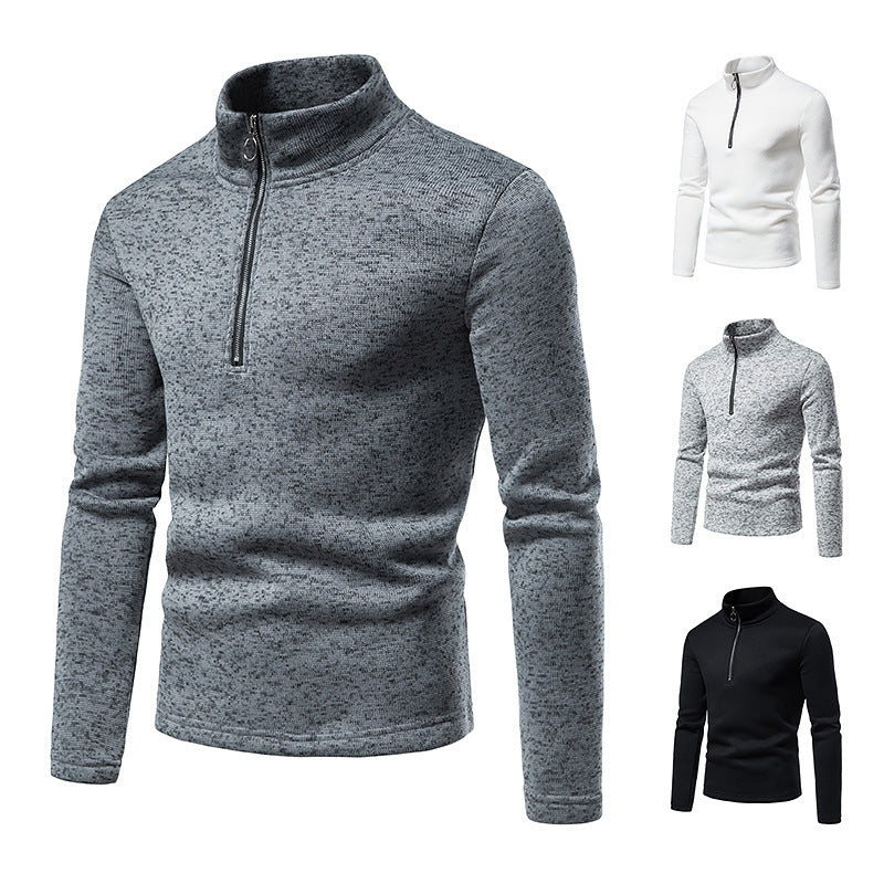 Herren nan melierter Stehkragen-Pullover mit Kurzreißverschluss und schlanker Passform EB