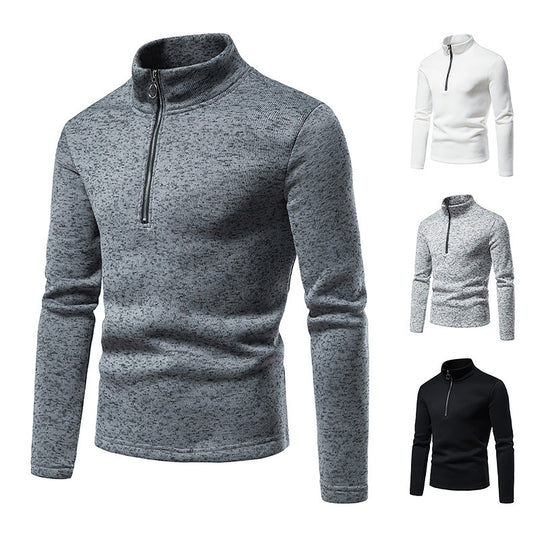 Herren nan melierter Stehkragen-Pullover mit Kurzreißverschluss und schlanker Passform EB