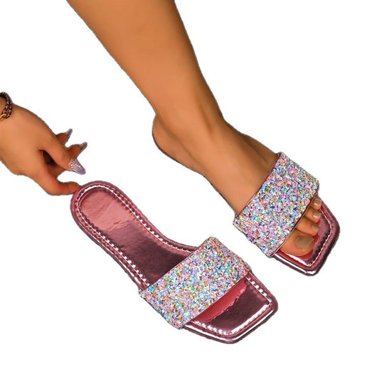 Damen Glitzernde Riemchen-Sandalen mit dekorativer Schmuck-Applikation EB