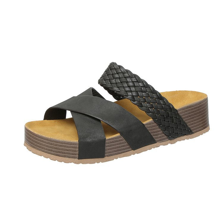Damen Bequeme Zehentrenner-Sandalen mit geflochtenem Riemendesign und rutschfester Sohle EB