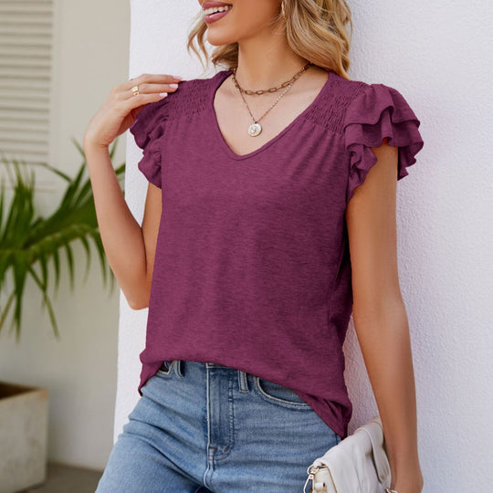 Damen V-Ausschnitt Shirt mit eleganten Rüschendetails EB