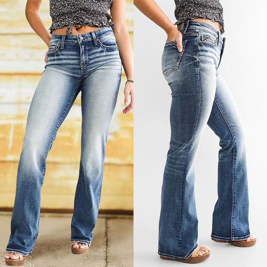 Damen Bootcut Jeans im lässigen Vintage-Stil mit hohem Bund und moderner Waschung EB