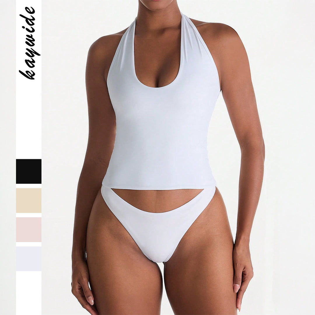 Damen Sportlicher Badeanzug im Crop-Top-Stil mit tiefem V-Ausschnitt EB