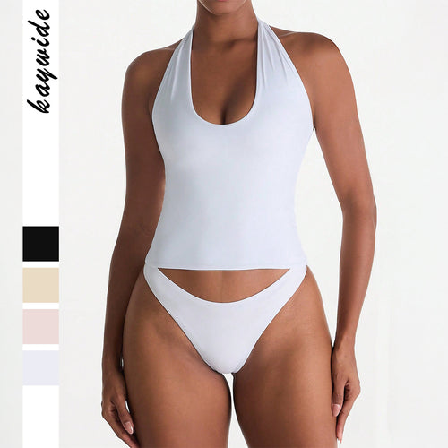 Damen Sportlicher Badeanzug im Crop-Top-Stil mit tiefem V-Ausschnitt EB