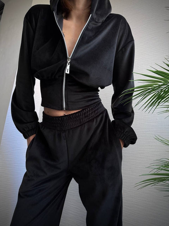Damen Taillierte Cropped-Kapuzenjacke mit figurformendem Schlauchbund EB
