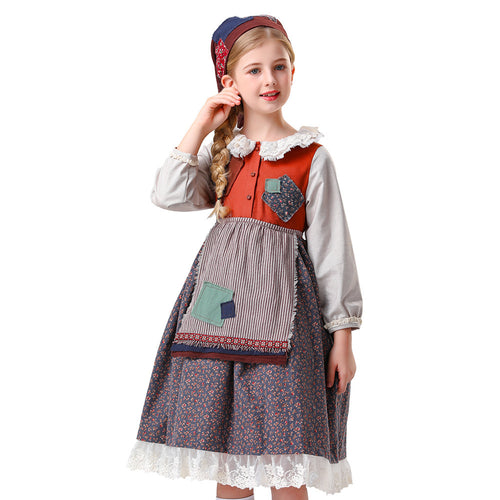 Damen nan vintageinspiriertes Rüschenkleid mit abnehmbarer Schürze und Spitzenbesatz EB