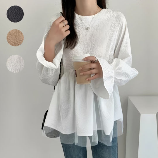 Frauen Flared Sleeve Peplum Bluse EB