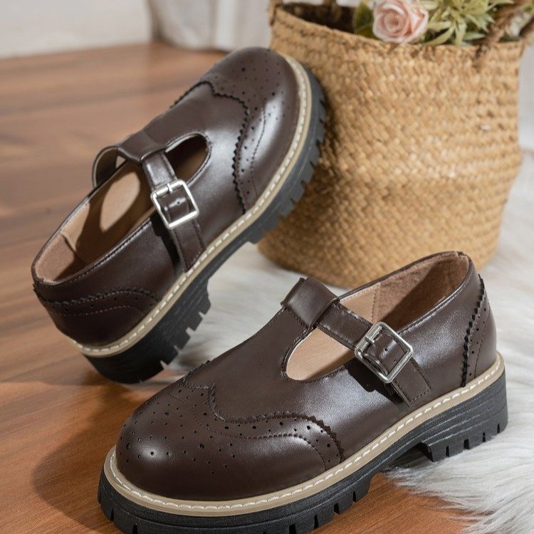 Damen Elegante Schnürschuhe mit Brockmuster und Blockabsatz EB