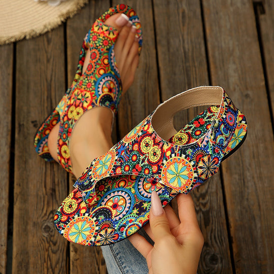 Damen modische Sandalen mit floralem Muster und komfortablem Fußbett EB