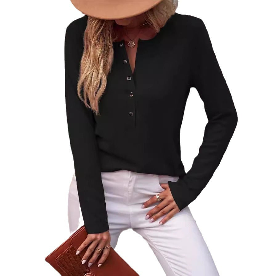 Damen Bequemes Langarmshirt mit Knopfdetail EB