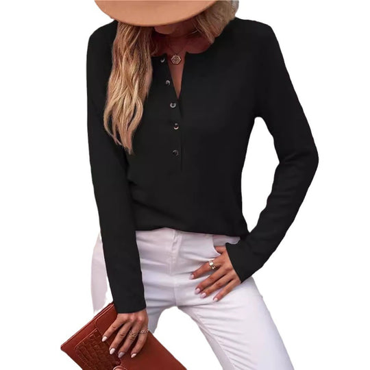 Damen Bequemes Langarmshirt mit Knopfdetail EB