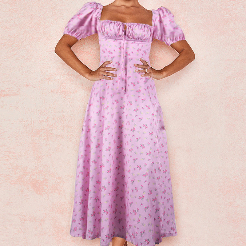 Damen Maxi-Kleid mit Puffärmeln und floralem Design EB