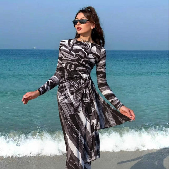 Damen Maxi-Strandkleid mit raffiniertem Wickeldesign EB