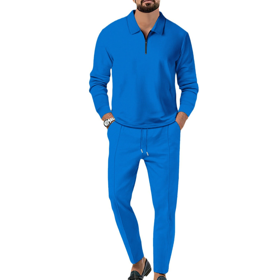 Herren nan Langarm-Henley-Poloshirt mit Halbzip und konischer Jogginghose EB