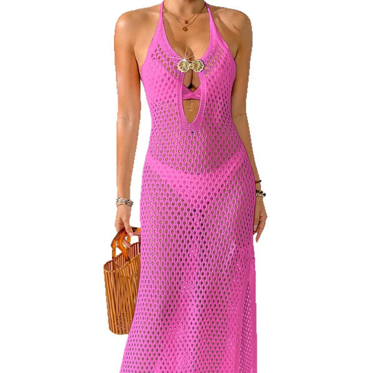 Damen eleganter Cropped-Strandüberwurf aus Netzmaterial EB