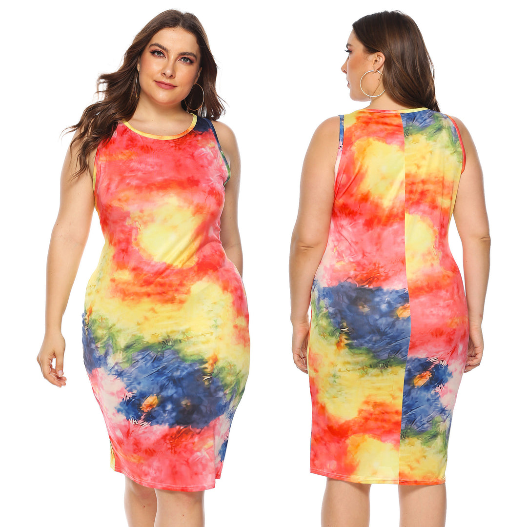 Damen figurbetontes Sommerkleid mit buntem Batik-Muster EB