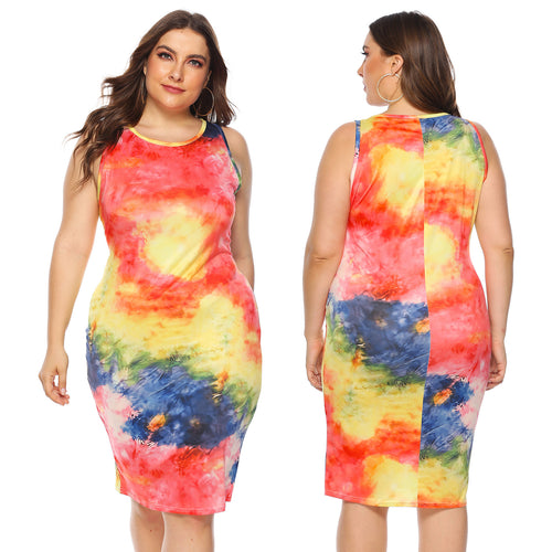 Damen figurbetontes Sommerkleid mit buntem Batik-Muster EB