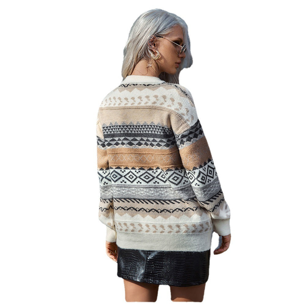 Damen Strickpullover mit grafischem Muster und lässigem Schnitt EB