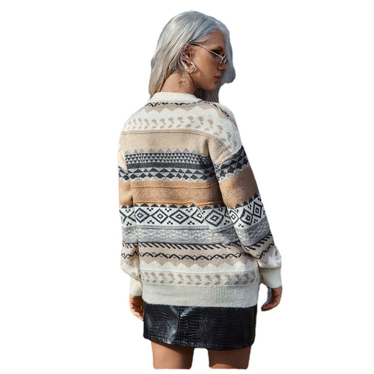 Damen Strickpullover mit grafischem Muster und lässigem Schnitt EB