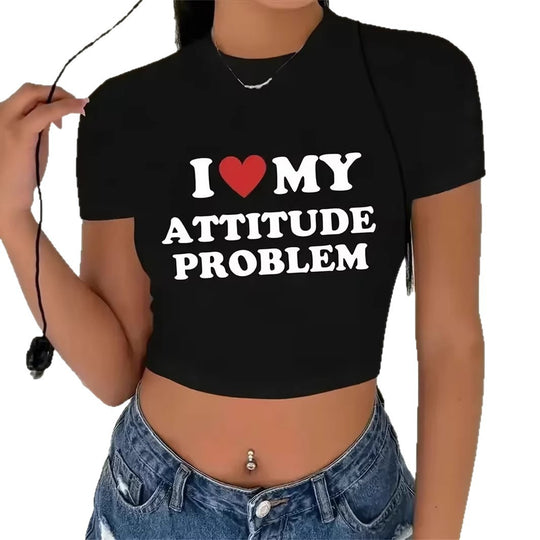 Damen Crop-T-Shirt mit kreativem Schriftzug und figurbetontem Design EB