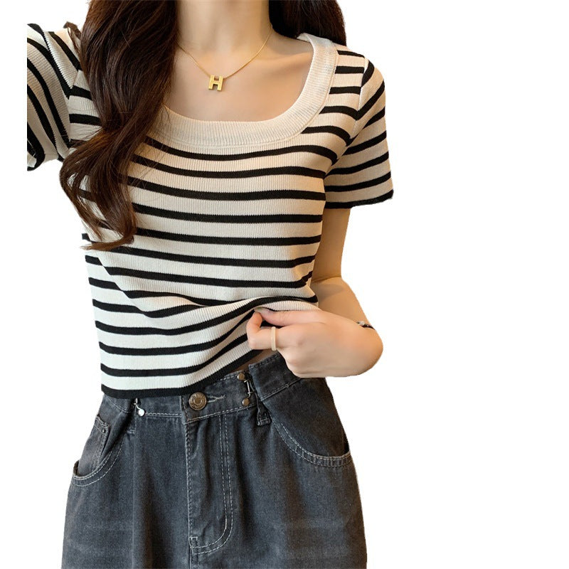 Damen cropped Streifenoberteil mit modernem Knoten-Design und elastischem Saum EB