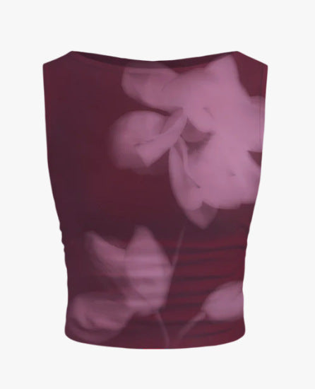 Damen ärmelloses Crop-Top mit floralem Motiv und figurbetontem Schnitt EB