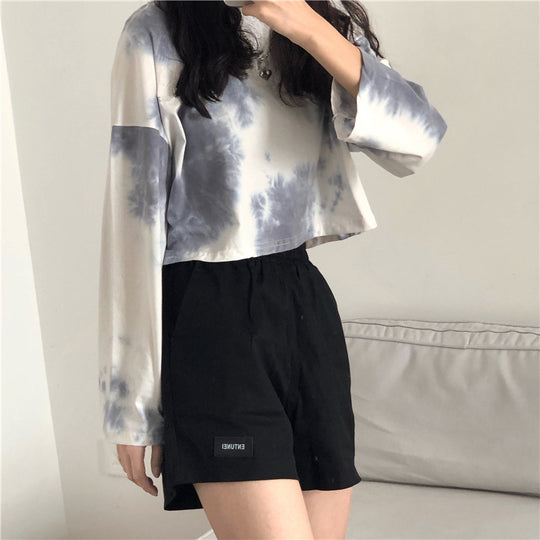 Damen cropped Sweatshirt mit modernen Batik-Designs und lässigem Schnitt EB