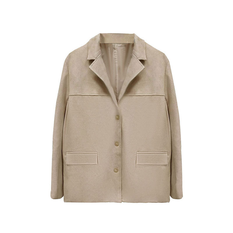 Damen modische Übergangsjacke aus samtähnlichem Material mit praktischen Taschen EB