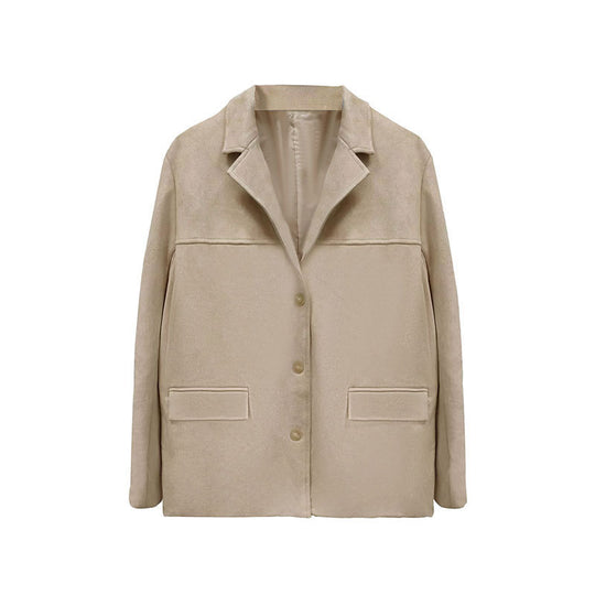 Damen modische Übergangsjacke aus samtähnlichem Material mit praktischen Taschen EB