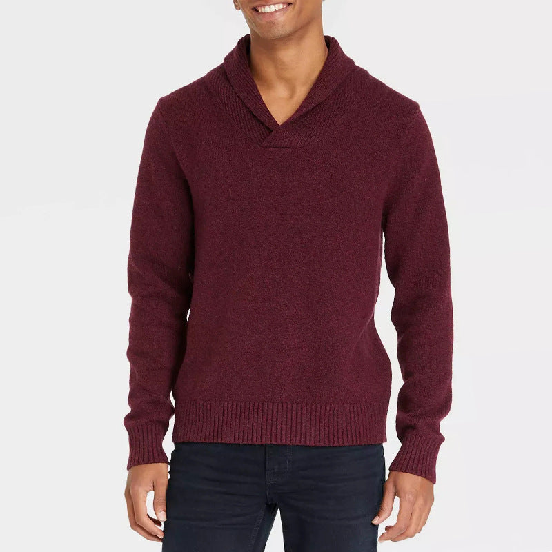 Herren Pullover mit Schalkragen und filigranem Rippdesign EB