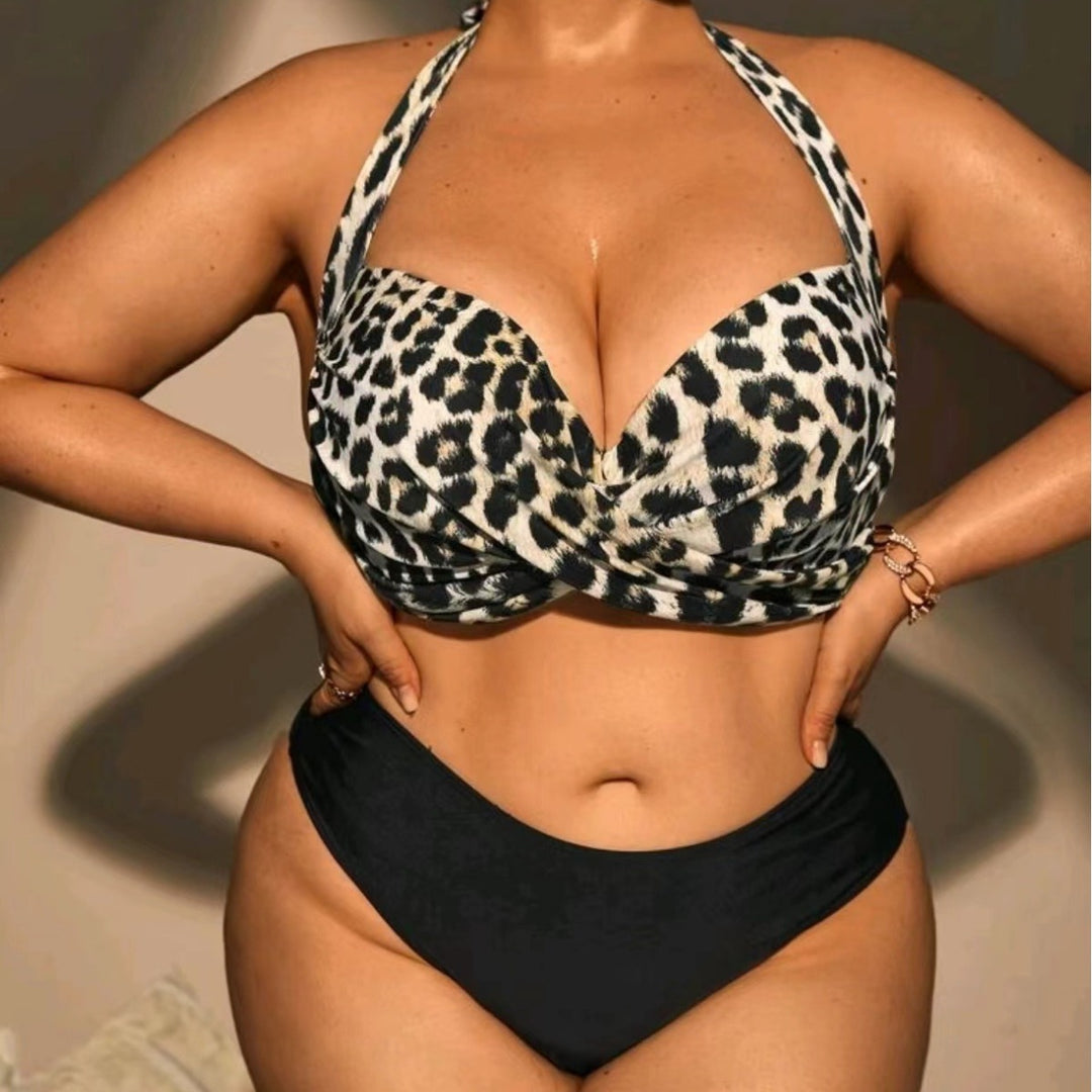 Damen Triangel-Bikini mit Wickeloptik und animalischem Muster EB