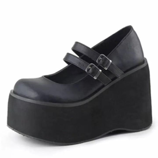 Damen Plateau-Schuhe mit doppeltem Riemen und hohem Absatz EB