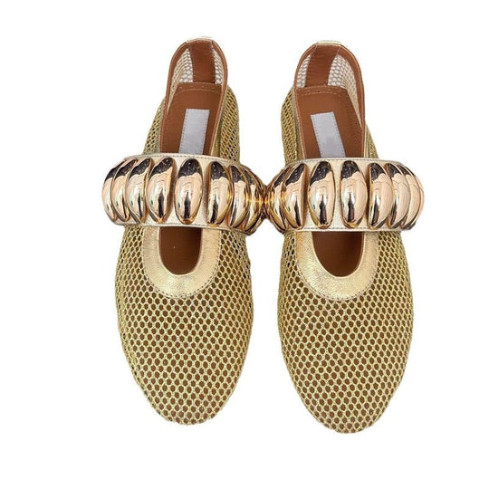 Damen Ballerinas mit glitzerndem Riemen und luftiger Netzoberfläche EB