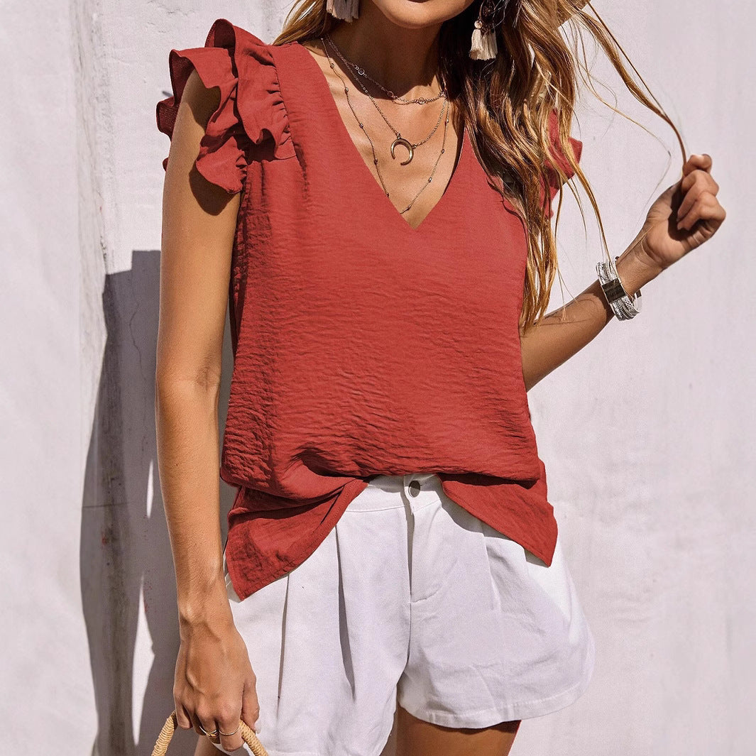 Damen Bluse mit Rüschendetails und V-Ausschnitt EB