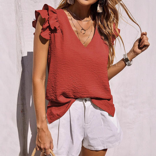 Damen Bluse mit Rüschendetails und V-Ausschnitt EB