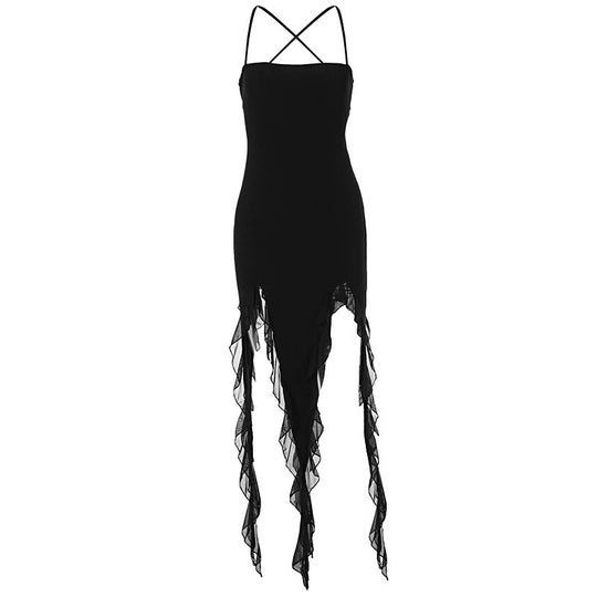 Damen Figurumspielendes Maxikleid mit asymmetrischem Saum und Rüschendetails EB
