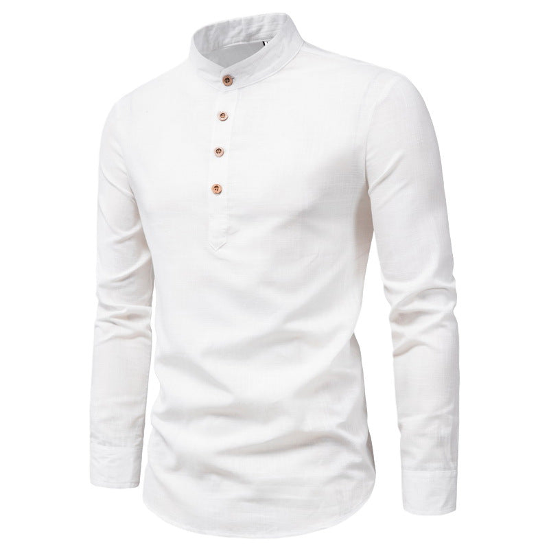 Herren Langarmhemd mit Henley-Ausschnitt und dekorativer Knopfleiste EB