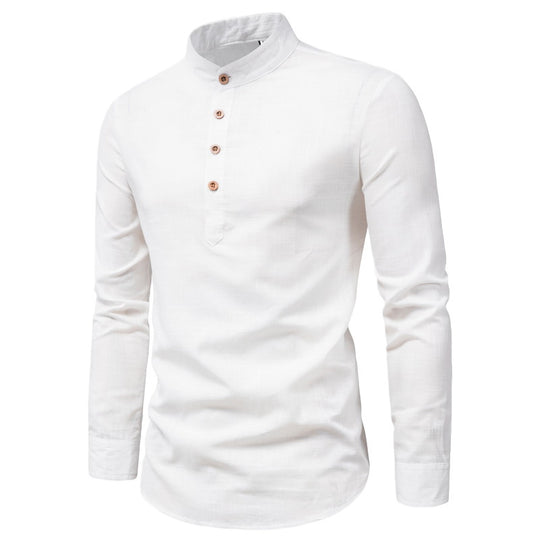 Herren Langarmhemd mit Henley-Ausschnitt und dekorativer Knopfleiste EB