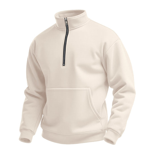 Unisex nan komfortabler Halbzip Pullover mit Kängurutasche und Stehkragen aus Strukturfleece EB