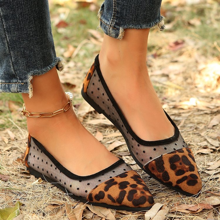 Damen Elegante Ballerinas mit transparentem Tüll und Punkten EB