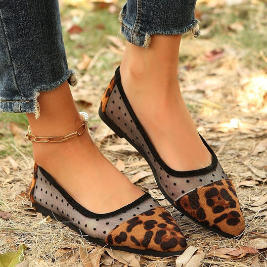 Damen Elegante Ballerinas mit transparentem Tüll und Punkten EB