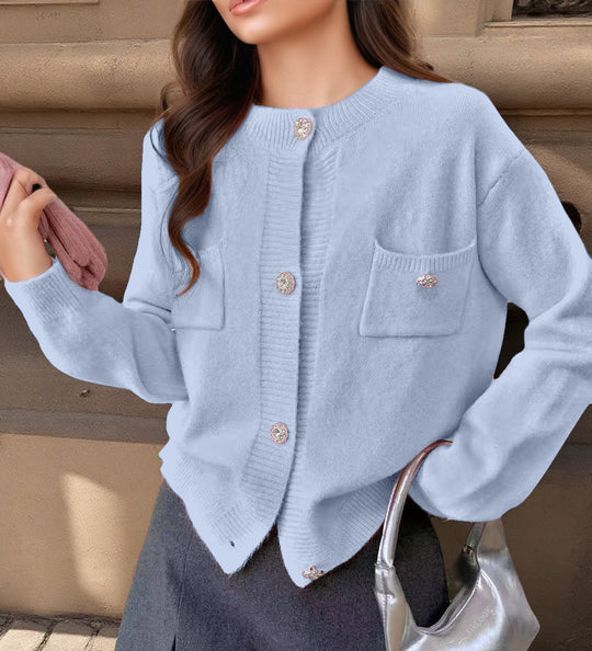 EB | Strickjacke Wollmischung Lockere Passform Knöpfe Dekorative Taschen